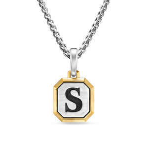 S Initial Amulet in Sterling Silver with 14K Yellow Gold, 17mm