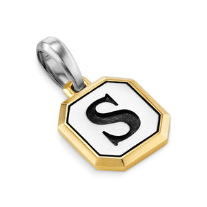 S Initial Amulet in Sterling Silver with 14K Yellow Gold, 17mm