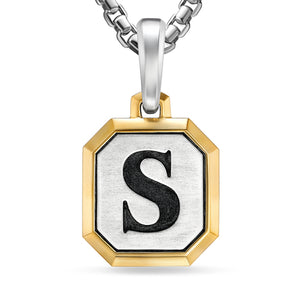 S Initial Amulet in Sterling Silver with 14K Yellow Gold, 17mm