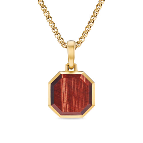 Faceted Stone Amulet in 18K Yellow Gold with Red Tiger's Eye, 16mm