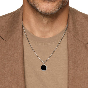 Faceted Stone Amulet in Sterling Silver with Black Onyx, 16mm