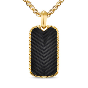 Chevron Tag in 18K Yellow Gold with Black Onyx, 34mm