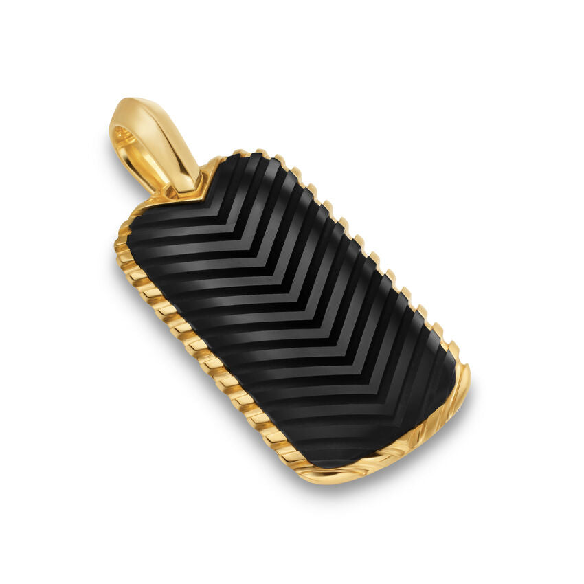 Chevron Tag in 18K Yellow Gold with Black Onyx, 34mm