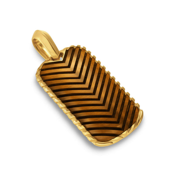 Chevron Tag in 18K Yellow Gold with Tiger's Eye, 34mm | Fink's