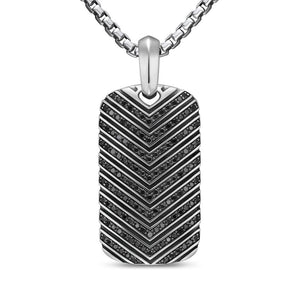Chevron Tag in Sterling Silver with Black Diamonds, 34mm