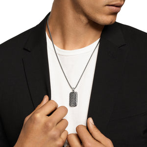 Chevron Tag in Sterling Silver with Black Diamonds, 34mm