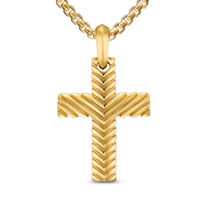 Chevron Cross Pendant in 18K Yellow Gold, 36mm