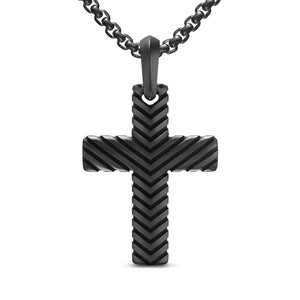 Chevron Cross Pendant in Black Titanium, 36mm