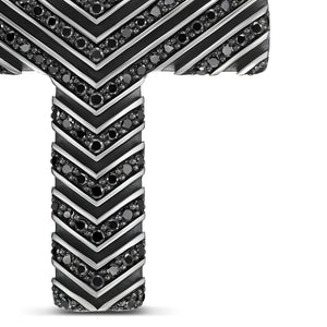 Chevron Cross Pendant in Sterling Silver with Black Diamonds, 36mm