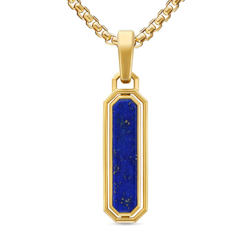 Streamline Inlay Amulet in 18K Yellow Gold with Black Onyx and Lapis, 30.7mm