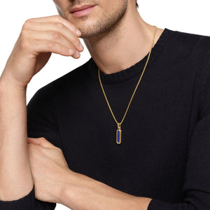 Streamline Inlay Amulet in 18K Yellow Gold with Black Onyx and Lapis, 30.7mm