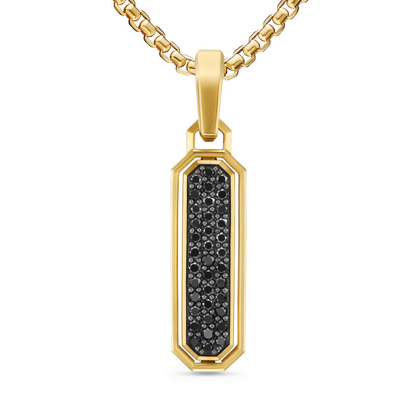 Streamline Inlay Amulet in 18K Yellow Gold with Black Onyx and Black Diamonds, 30.7mm