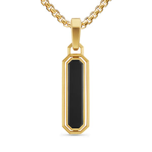 Streamline Inlay Amulet in 18K Yellow Gold with Black Onyx and Black Diamonds, 30.7mm
