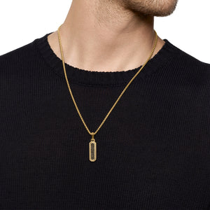 Streamline Inlay Amulet in 18K Yellow Gold with Black Onyx and Black Diamonds, 30.7mm