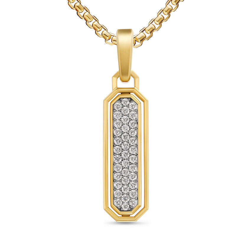 Streamline Inlay Amulet in 18K Yellow Gold with Black Onyx and Diamonds, 30.7mm