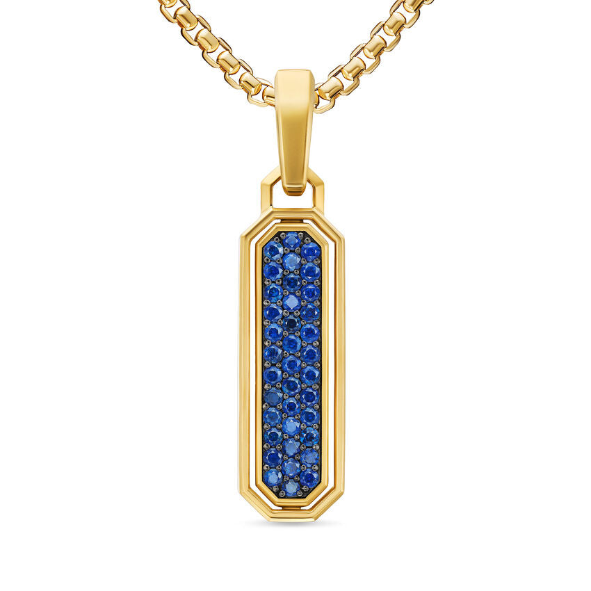 Streamline Inlay Amulet in 18K Yellow Gold with Lapis and Sapphires, 30.7mm
