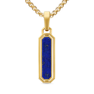 Streamline Inlay Amulet in 18K Yellow Gold with Lapis and Sapphires, 30.7mm