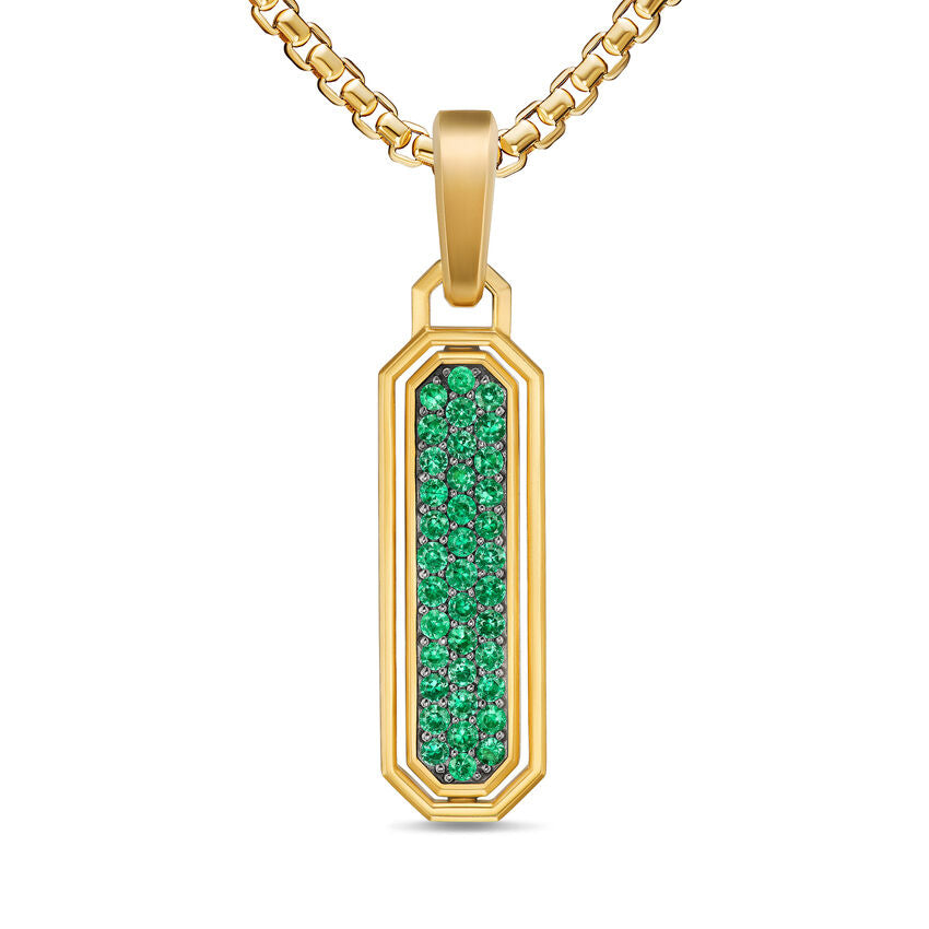 Streamline Inlay Amulet in 18K Yellow Gold with Malachite and Emeralds, 30.7mm