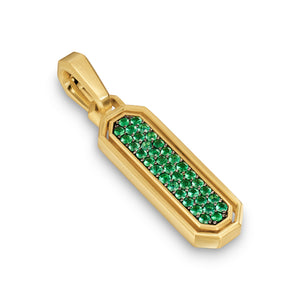 Streamline Inlay Amulet in 18K Yellow Gold with Malachite and Emeralds, 30.7mm
