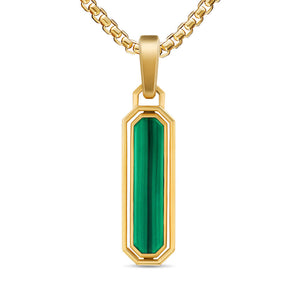 Streamline Inlay Amulet in 18K Yellow Gold with Malachite and Emeralds, 30.7mm