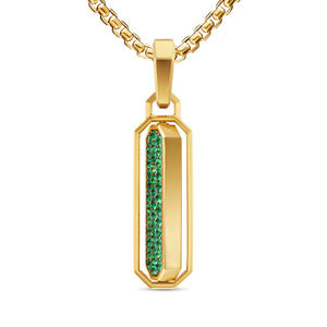 Streamline Inlay Amulet in 18K Yellow Gold with Malachite and Emeralds, 30.7mm