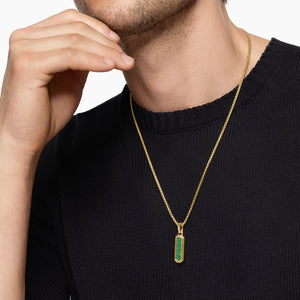 Streamline Inlay Amulet in 18K Yellow Gold with Malachite and Emeralds, 30.7mm