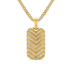Chevron Tag in 18K Yellow Gold with Diamonds, 27mm
