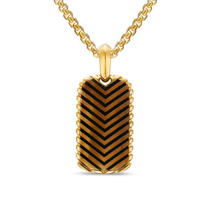 Chevron Tag in 18K Yellow Gold with Tiger's Eye, 27mm
