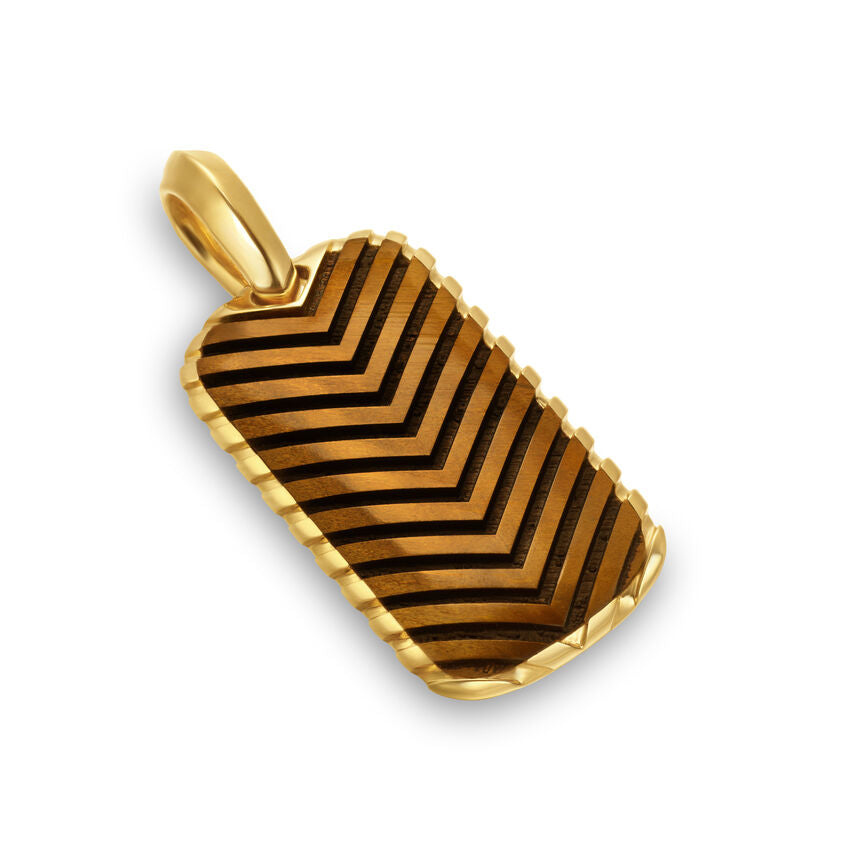 Chevron Tag in 18K Yellow Gold with Tiger's Eye, 27mm