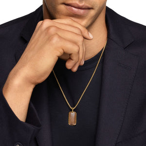 Chevron Tag in 18K Yellow Gold with Tiger's Eye, 27mm
