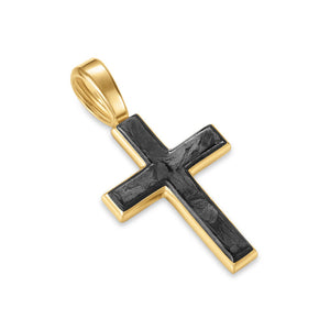 Cross Amulet in 18K Yellow Gold with Forged Carbon, 24mm