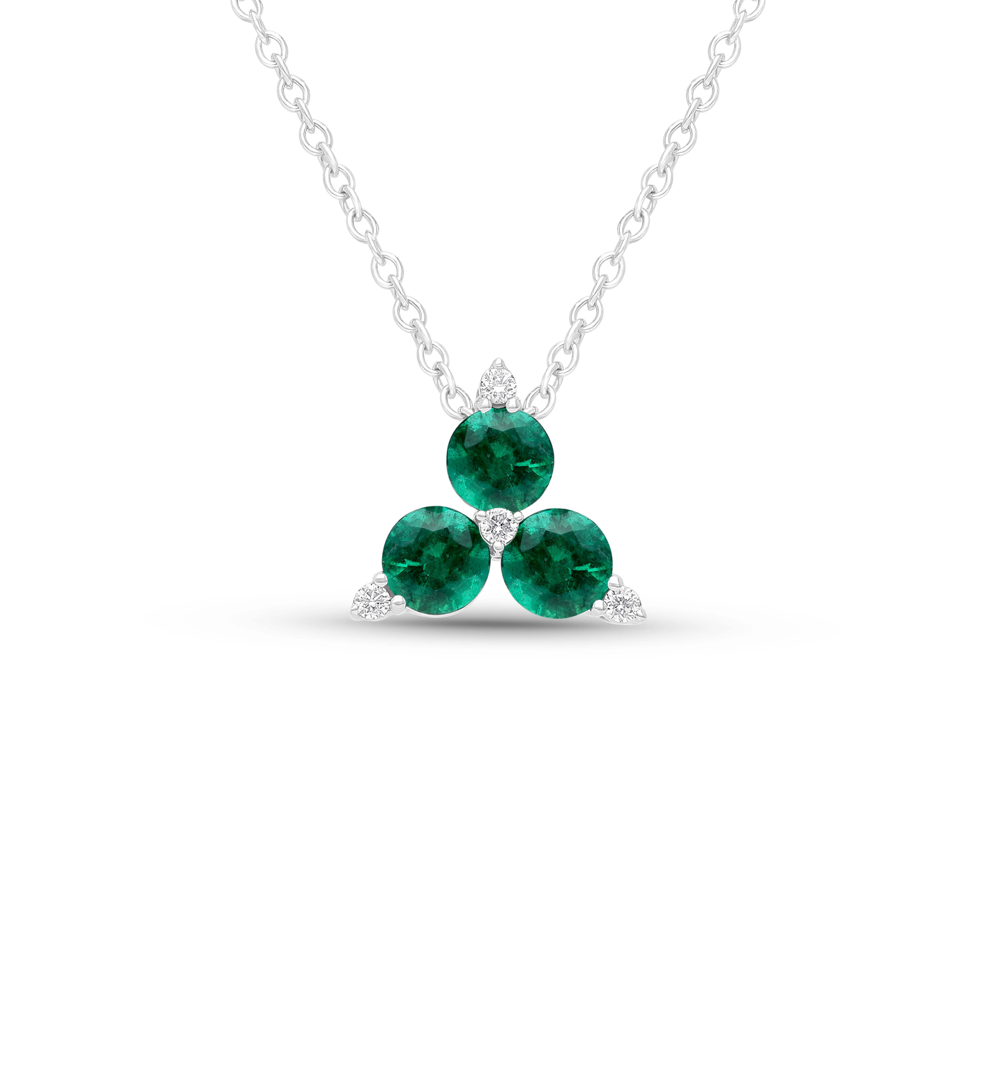 White Gold Triangle Diamond and Emerald Pendant Necklace