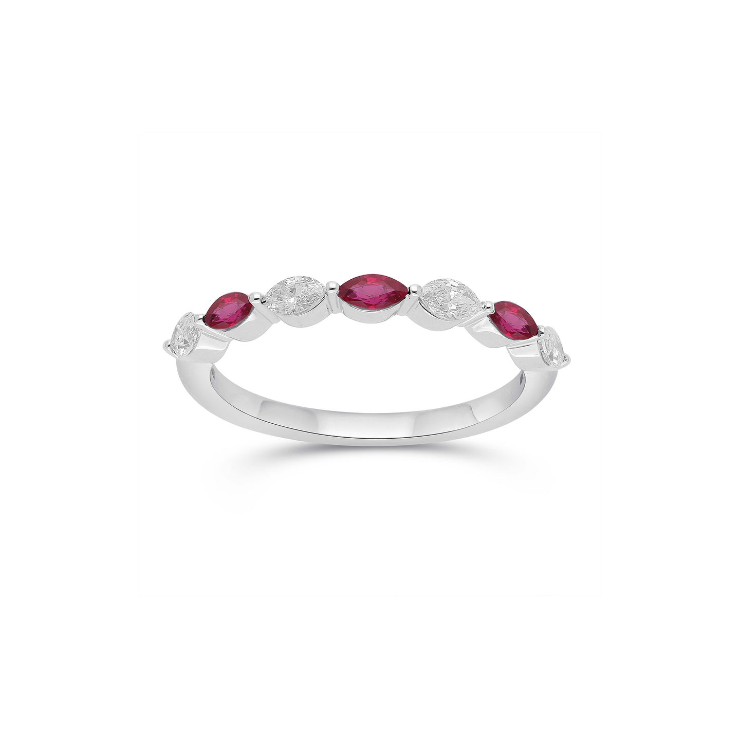 14K White Gold Marquise Ruby and Diamond Ring