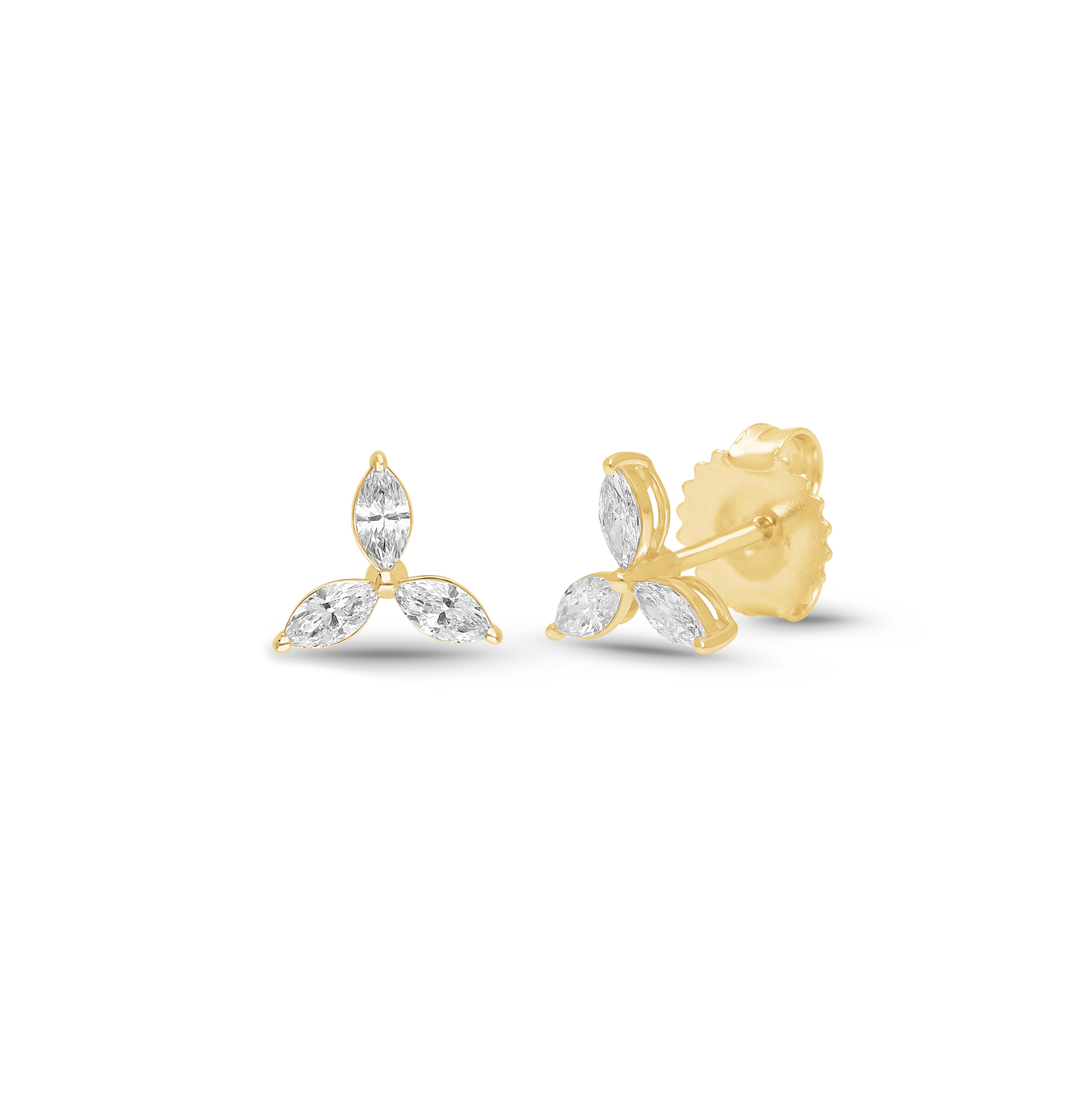 Yellow Gold Marquise Diamond Flower Earrings