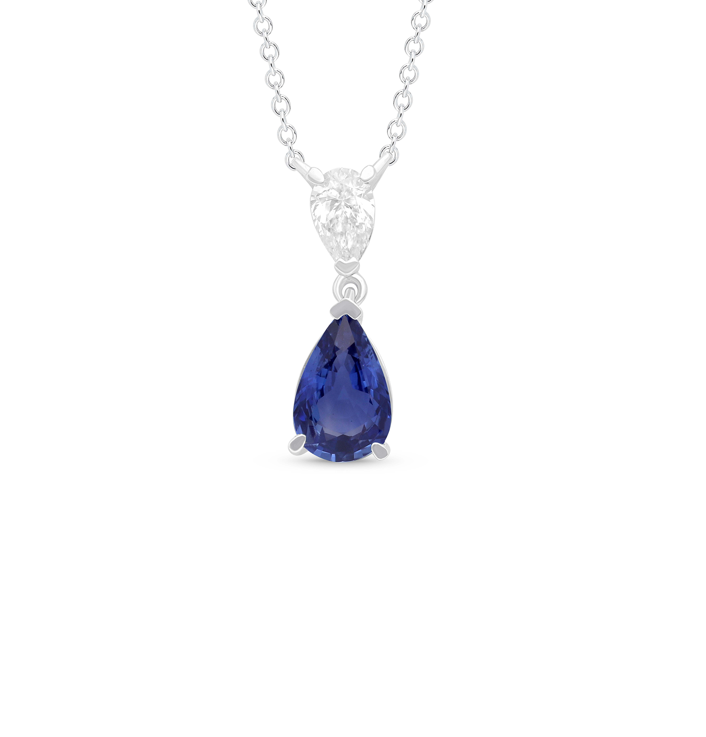 White Gold Pear Sapphire and Diamond Pendant