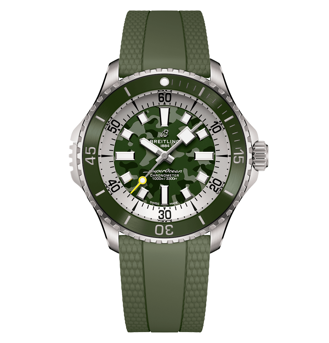 Breitling Superocean Automatic 46 Super Diver Watch with Green Camo Dial
