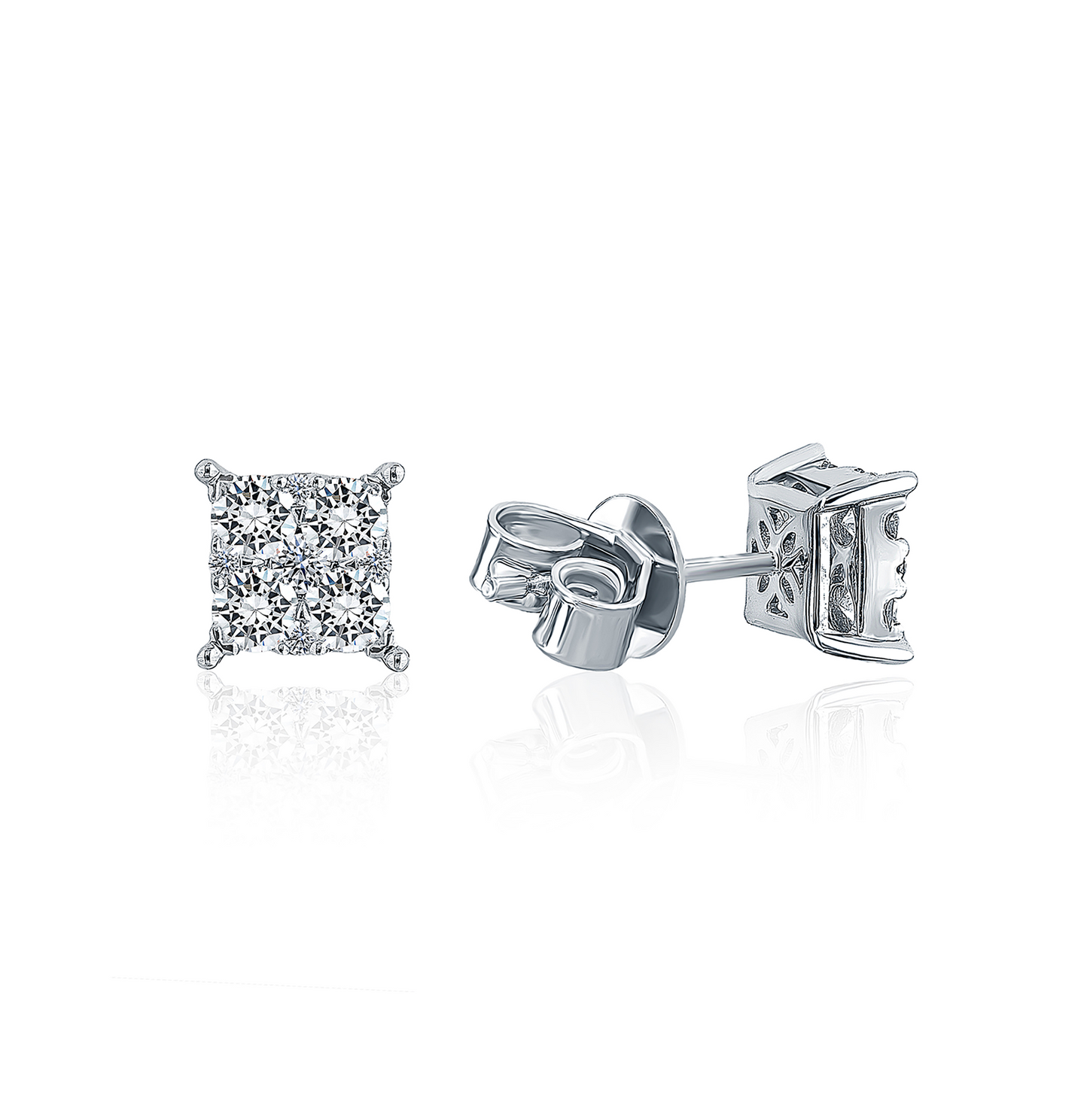 Sabel Collection White Gold Round Diamond Cluster Square Stud Earrings