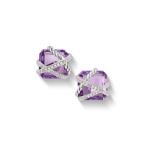 Cable Wrap Stud Earrings in Sterling Silver with Lavender Amethyst and Diamonds, 12mm