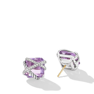 Cable Wrap Stud Earrings in Sterling Silver with Lavender Amethyst and Diamonds, 12mm
