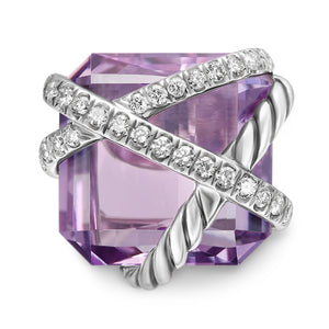 Cable Wrap Stud Earrings in Sterling Silver with Lavender Amethyst and Diamonds, 12mm