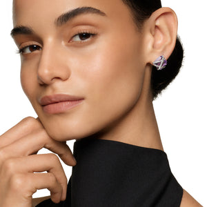 Cable Wrap Stud Earrings in Sterling Silver with Lavender Amethyst and Diamonds, 12mm