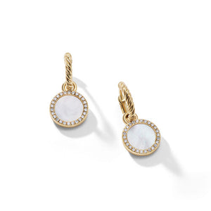 Petite DY Elements Drop Earrings in 18K Yellow Gold with Mother of Pearl and Pavé Diamonds