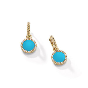 Petite DY Elements Drop Earrings in 18K Yellow Gold with Turquoise and Pavé Diamonds