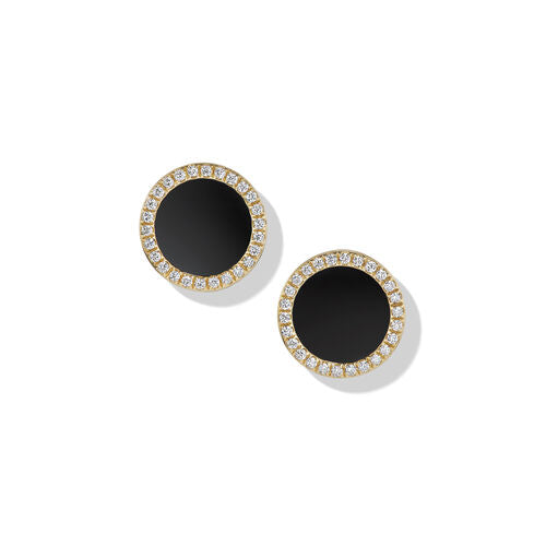 Petite DY Elements Stud Earrings in 18K Yellow Gold with Black Onyx and Pavé Diamonds