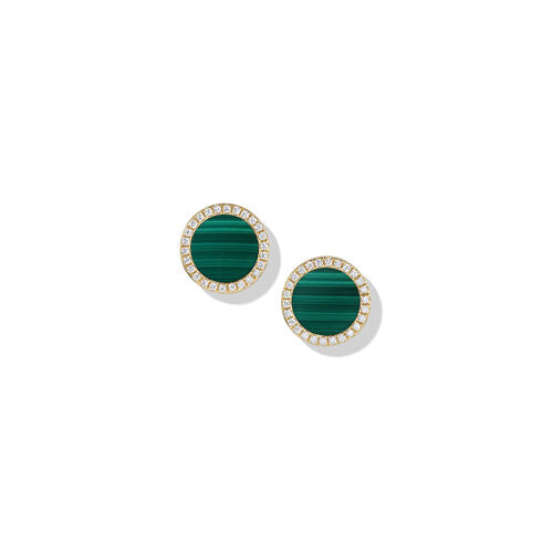 Petite DY Elements Stud Earrings in 18K Yellow Gold with Malachite and Pavé Diamonds