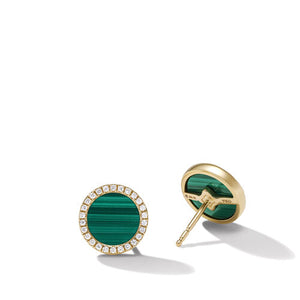 Petite DY Elements Stud Earrings in 18K Yellow Gold with Malachite and Pavé Diamonds