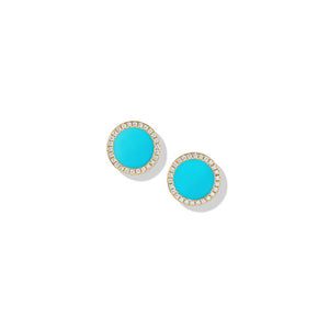 Petite DY Elements Stud Earrings in 18K Yellow Gold with Turquoise and Pavé Diamonds