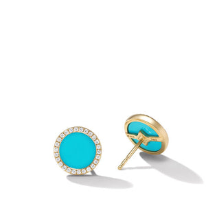 Petite DY Elements Stud Earrings in 18K Yellow Gold with Turquoise and Pavé Diamonds