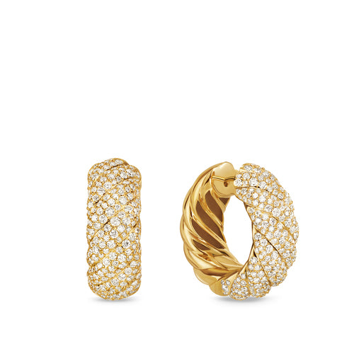 Sculpted Cable Hoop Earrings in 18K Yellow Gold with Diamonds, 25mm