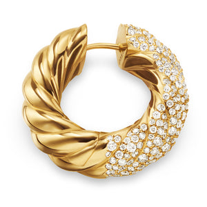 Sculpted Cable Hoop Earrings in 18K Yellow Gold with Diamonds, 25mm